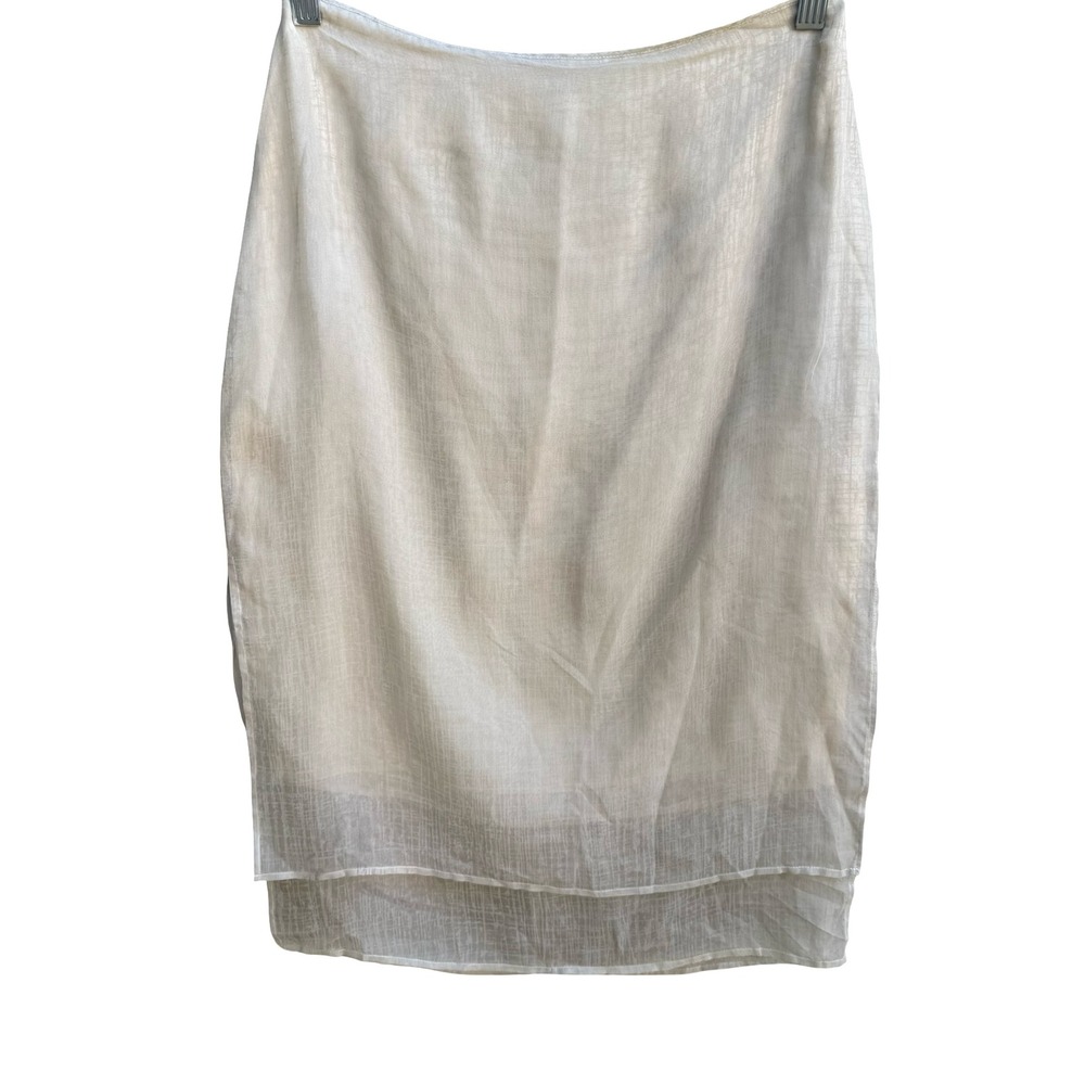 Vintage Gauze Sheer Layered Midi Skirt‎ Textured Grid Pattern Neutral Minimalist